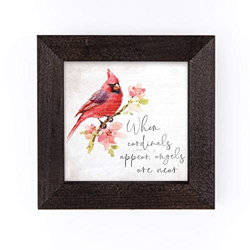 P_ Graham Dunn Cardinals Angels are Near Floral Red 5 x 5 Pine Wood Stormy Framed Art Sign