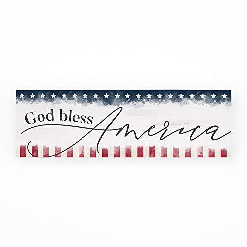 P_ Graham Dunn Bless America Patriotic Flag 7_25 x 2_25 Pine Wood Tabletop Plank Sign