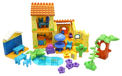 Little Treasures City Villa House Play Set Pre-Kindergarten Large Building Block Toys for Toddlers (68 Piece)