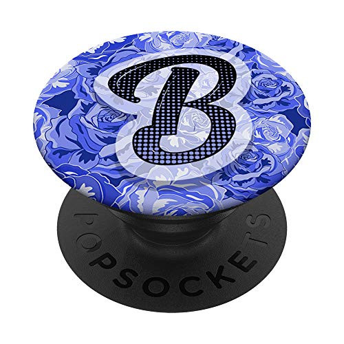 Letter B - Blue Roses Monogram Name Initials PopSockets Grip and Stand for Phones and Tablets