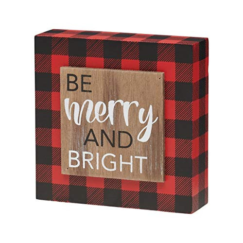 Collins Painting Be Merry and Bright Red Plaid Block Sign