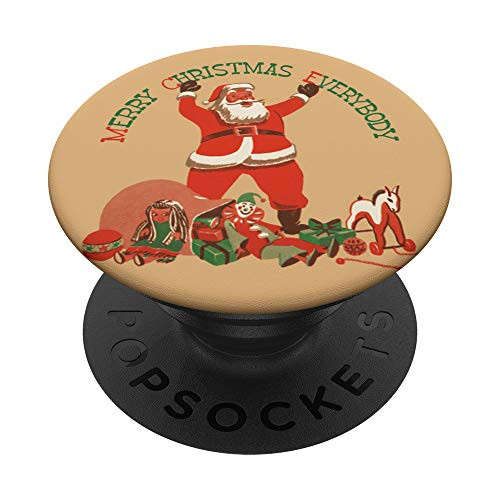 Merry Christmas Everybody Retro Santa Claus with Toys PopSockets Grip and Stand for Phones and Tablets