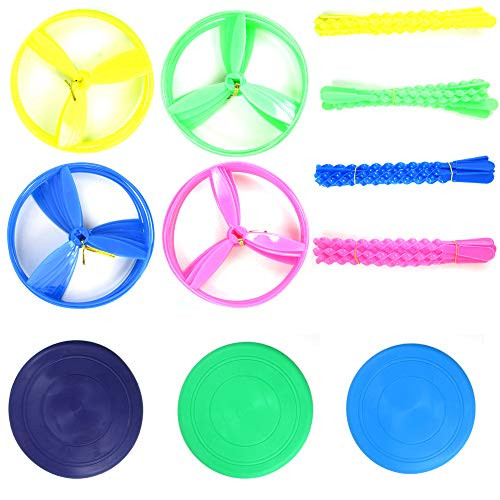Leather Arts Flying Discs Set 40 Pcs Twisty Pull String Spin Discs Saucers Helicopters and 6 Pack Rubber Flying Discs for Kids Adults Dog Outdoor Games ToyRandom Color