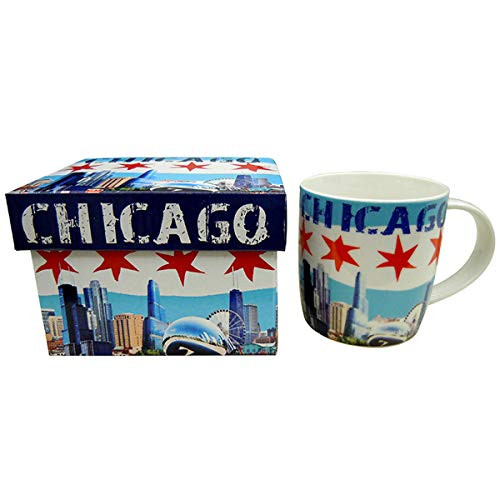 The City of Chicago Colorful Skyline Souvenir Ceramic Coffee Mug Waving Flag of Chicago Long lasting Coffee Cup
