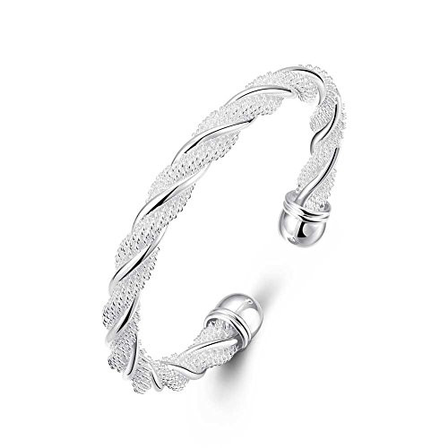 Huangiao Jewelry Bracelet Anklet 925 Sterling Silver Plated Adjustable Cuff Bangle Bracelet for Women Silver Bangle Bracelet
