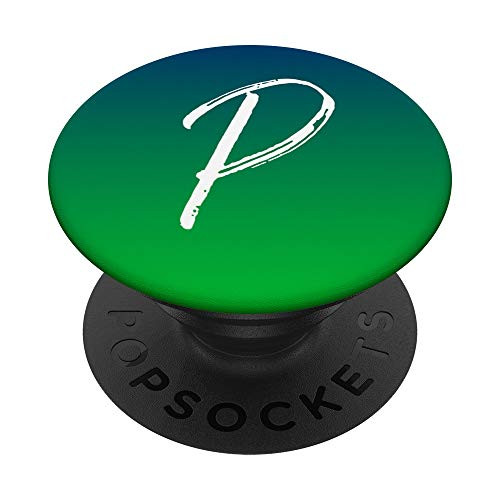 Blue to Green Gradient Initial P Phone Case Green Letter P PopSockets Grip and Stand for Phones and Tablets