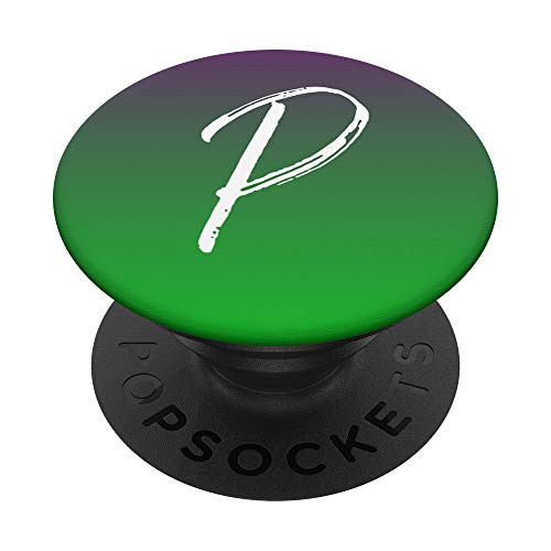 Letter P Phone Case Purple Gradient Ombre Green Initial P PopSockets Grip and Stand for Phones and Tablets