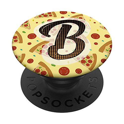 Letter B - Monogram Name Initials with a pizza pattern PopSockets PopGrip Swappable Grip for Phones   Tablets