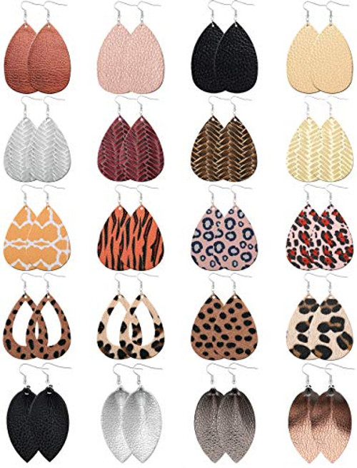 WFYOU 20 Pairs Teardrop Leather Earrings for Women Flower Leaf Leopard Print Leather Earrings Lightweight Faux Leather Earrings Drop Dangle Earrings Sets WFYOU 20 Pairs Teardrop Leather Earrings for Women Flower Leaf Leopard Print Leather Earrings Lightweight Faux Leather Earrings Drop Dangle Earrings Sets