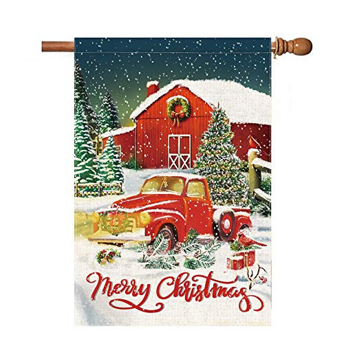 Hexagram Merry Christmas Garden Flag 28 x 40 Inch Double Sided Burlap Winter Christmas House Flag for Outdoor Garden Front Door Porch Yard Decorative Christmas Flags Home Decor