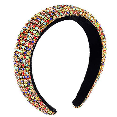 XOCARTIGE Rhinestone Padded Headbands Rainbow Bejewelled Hairband Crystal Embellished Velvet Headbands for Women Girls Fashion Party Hair Accessory Style A1 XOCARTIGE Rhinestone Padded Headbands Rainbow Bejewelled Hairband Crystal Embellished Velvet Headbands for Women Girls Fashion Party Hair Accessory Style A1