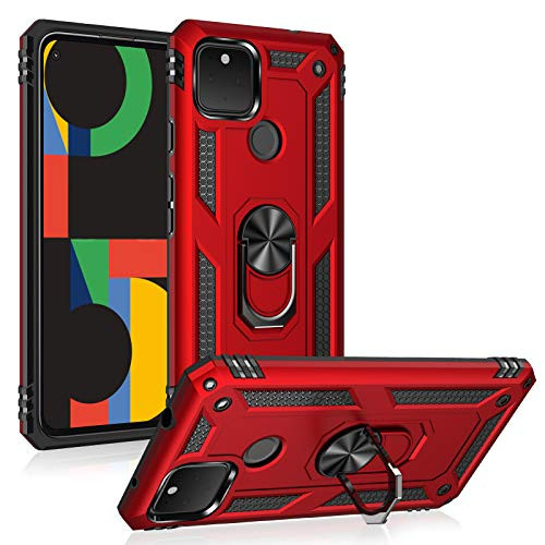 HIDAHE Google Pixel 5 Case Google Pixel 5 Phone Case Military Grade Defender Protective Google Pixel 5 Phone Cover with Ring Magnetic Kickstand for Google Pixel 5 6 Inch2020 Red