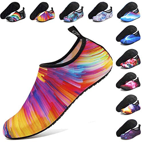 ANLUKE Water Shoes Barefoot Aqua Yoga Socks Quick-Dry Beach Swim Surf Shoes for Women Men OrangeColorful 4041