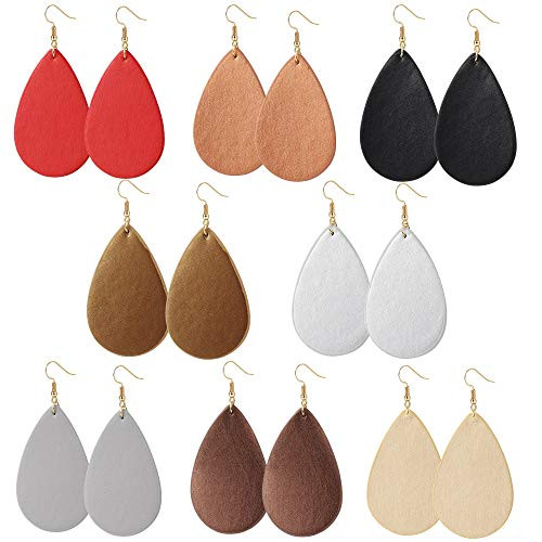 FIBO STEEL 4-8 Pairs Lightweight Leather Drop Earrings for Women Boho Teardrop Dangle Earring Set