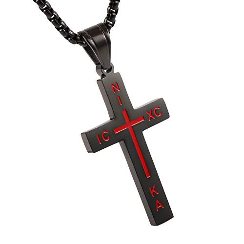 HZMAN Stainless Steel Russian Orthodox Cross Pendant Necklace for Men Women Nika ICXC Black