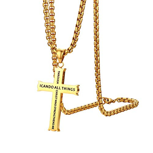 Cupimatch Philippians 413 Cross Pendant Necklace Stainless Steel Strength Bible Verse Crucifix Jewelry with 22 inch Chain Gold Cupimatch Philippians 413 Cross Pendant Necklace Stainless Steel Strength Bible Verse Crucifix Jewelry with 22 inch Chain Gold