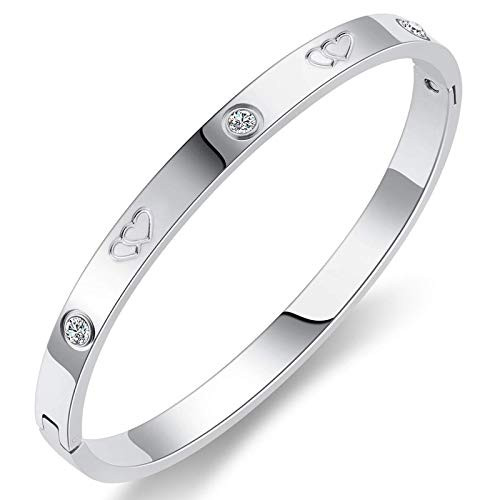 PDWZNBA Love Friendship Bracelet Bangle Gold Silver Rose Cubic Zirconia Stainless Steel Jewelry Oval Double Heart Crystal Bracelet Gifts for Women Girls