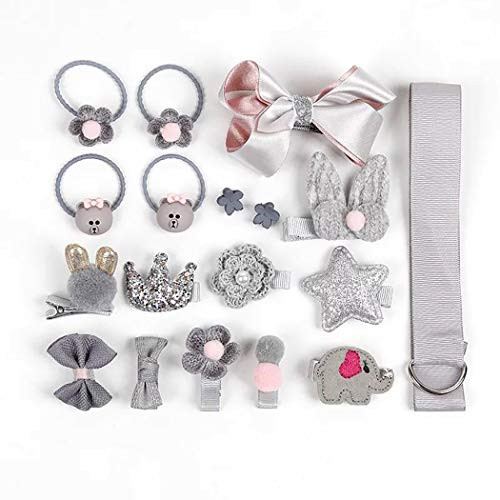 Baby Girls 18 pcs Hair Accessories Set Cute Hair Bows Elastic Hair Ties Hair Clips Ponytail Holder Toddlers Barrettes Hairpins SetGray Baby Girls 18 pcs Hair Accessories Set Cute Hair Bows Elastic Hair Ties Hair Clips Ponytail Holder Toddlers Barrettes Hairpins SetGray