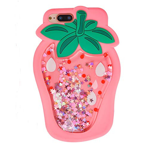 Quicksand Strawberry iPhone 7Plus 8Plus CaseAwin 3D Cute Kids Girls Strawberry Dynamic Liquid Bling Glitter Soft Silicone Rubber Case for iPhone 7Plus 8Plus 5_5inch Quicksand Pink Strawberry