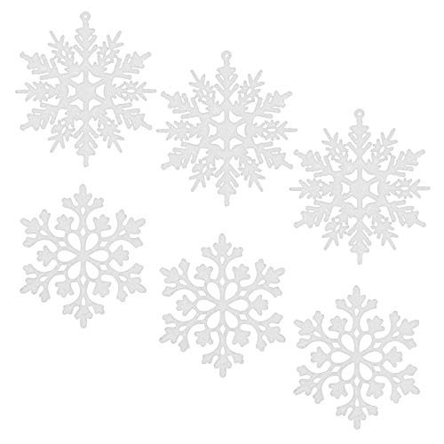 Tmflexe 48 Pieces Plastic Christmas Glitter Snowflake Ornaments Christmas Tree Decorative Hanging Ornaments Decorations 4-inch White