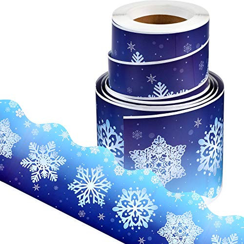 Adhesive Snowflakes Bulletin Borders Christmas Bulletin Board Borders Trim Christmas Bulletin Board Decorations Winter Bulletin Board Decorations for Party Classroom Office Chalkboard 49 Feet