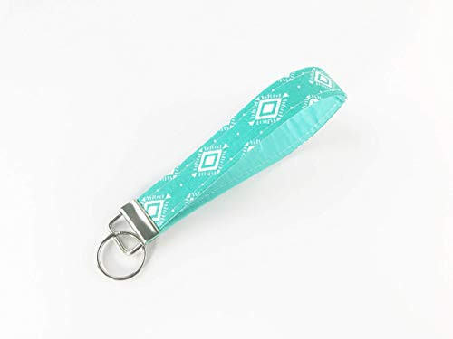 Key Fob Keychain Wristlet in Turquoise Aztec Fabric for Keys