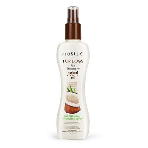 BioSilk for Dogs Silk Therapy Conditioning Detangling Spray with Organic Coconut Oil  Dog Hair Detangler Sulfate and Paraben Free Dog Conditioner Dog Grooming Spray 7 Fl Oz Made in The USA