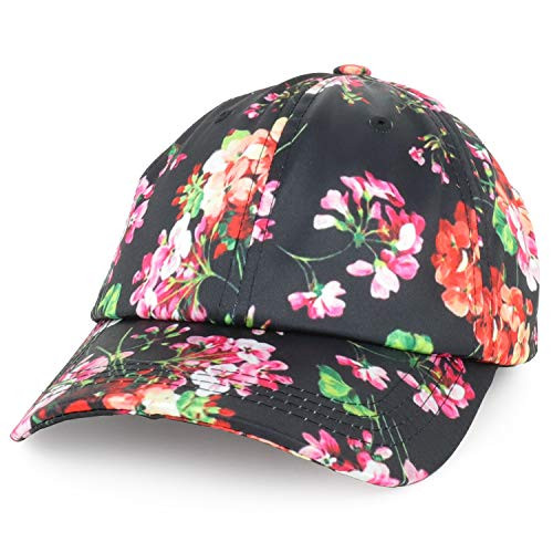 Trendy Apparel Shop Womens Floral Print Satin Unstructured Low Profile Baseball Cap - Black