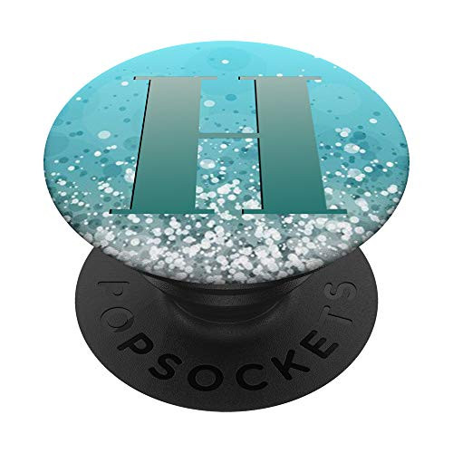 Teal Gray Initial Letter H On Silver Light Blue PopSockets PopGrip Swappable Grip for Phones   Tablets