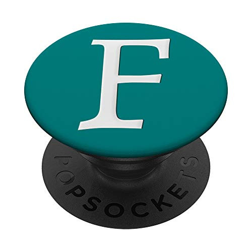 Silver White Initial Letter F On Dark Teal PopSockets PopGrip Swappable Grip for Phones   Tablets