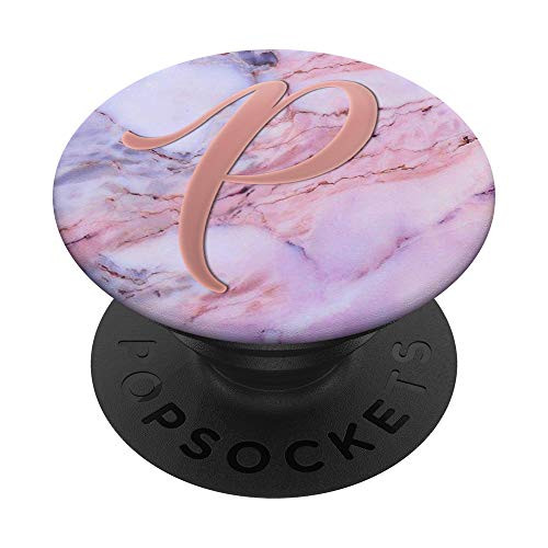 Golden Rose Pink Initial Letter P On Pink Grey Blue PopSockets PopGrip Swappable Grip for Phones   Tablets