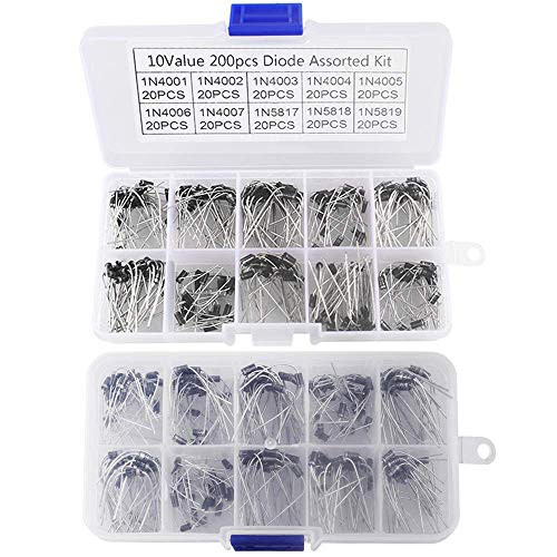 10 Value Rectifier Diode 2 Sets 400 Pieces Axial Lead Rectifier Diode IN4001~1N4007 IN5817~IN5819 Assortment Kit with Clear Box