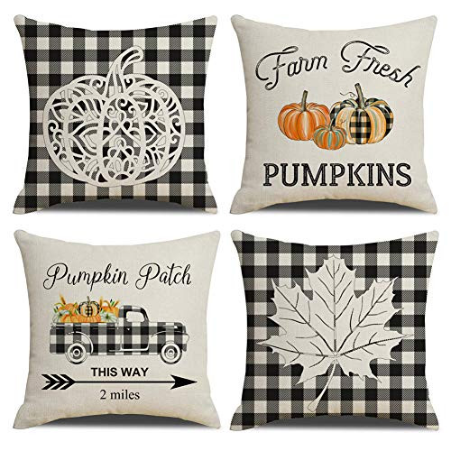 KACOPOL Fall Pillow Covers Farmhouse Thanksgiving Buffalo Check Plaid Pumpkin for Fall Decor Outdoor Fall Pillows Decorative Throw Pillows Autumn Cushion Cases for Couch 18x18 Set of 4 Fall Pumpkin KACOPOL Fall Pillow Covers Farmhouse Thanksgiving Buffalo Check Plaid Pumpkin for Fall Decor Outdoor Fall Pillows Decorative Throw Pillows Autumn Cushion Cases for Couch 18x18 Set of 4 Fall Pumpkin
