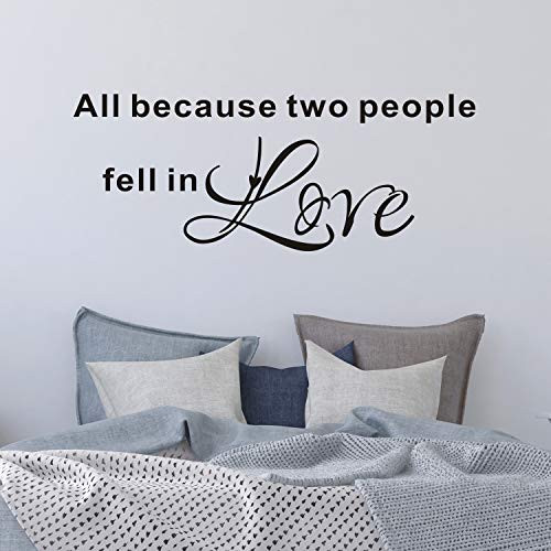 VODOE Wall Decals for Women Bedroom Wall Decal Quotes Family Couple Love Marriage Wedding Blessed Romantic Married Art Home Above Bed Decor Vinyl Stickers All Because Two People Fell in Love 23x9
