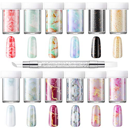 12 Boxes Marble Nail Foil Transfer Sticker with Nail Art Sculpture Pen Colorful Marble Nail Decals Marble Print Nail Foil Wraps Marble Foil Nail Art Stickers for DIY Nail Decoration Women Girls