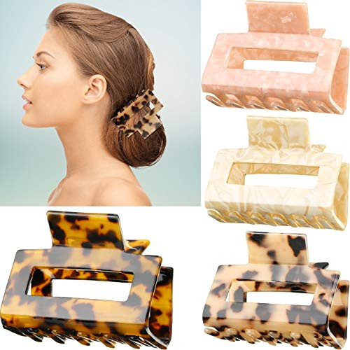 4 Pieces Leopard Printed Hair Claw Clip French Rectangle Hair Clamp Cellulose Acetate Hair Jaw Clip Banana Clip for Women Girls Hair Accessories