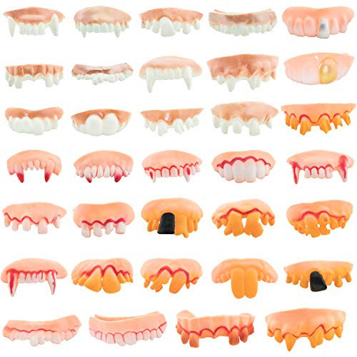 ONEST 34 Pieces Funny Teeth Gnarly Gag Teeth Ugly Bob Teeth Vampire Denture Teeth for Costume Party