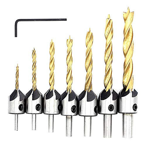 Countersink Drill Bit Set - Buwico 7Pcs HSS 5 Flute Countersink Reaming Drill Bits Carpentry Reamer Screw Woodworking Chamfer Tool End MillingDrilling Hole   3mm-10mm