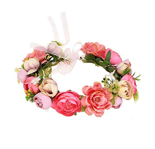 LLinfflr Rose Flower Crown Flower Garland Headband Hair Wreath Floral Halo Headpiece Boho with Ribbon Wedding Party Photos Rosy LLinfflr Rose Flower Crown Flower Garland Headband Hair Wreath Floral Halo Headpiece Boho with Ribbon Wedding Party Photos Rosy