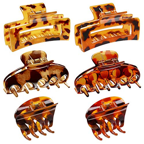 6 Pieces Tortoise Shell Hair Claw Clips French Design Hair Jaw Clamp Cellulose Acetate Hair Clip Non Slip Hair Clip Clamps Banana Clips Hair Accessories for Women Girls
