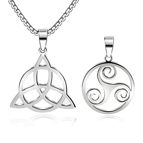 FLYUN Good Luck Irish Celtic Trinity Knot Pendant for Women Girls Vintage Triquetra Triangle Necklace Stainless Steel Jewelry Trinity - Steel Color FLYUN Good Luck Irish Celtic Trinity Knot Pendant for Women Girls Vintage Triquetra Triangle Necklace Stainless Steel Jewelry Trinity - Steel Color