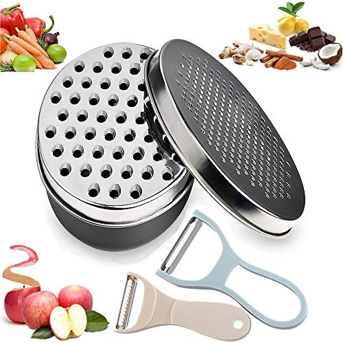 LAZYSUNNY Cheese Grater with Food Storage Container Graters for Cheese Nutmeg Citrus Butter Fruit Chocolate Vegetables Ginger and Garlic Box Grater for Kitchen