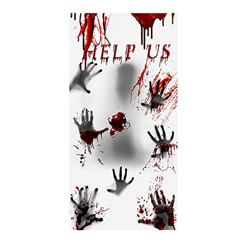 Large Halloween Window Door Cover for Haunted House Halloween Decorations Scary Bloody Handprint Halloween Props for School Window Posters Clings Party Decoration 30x60inches
