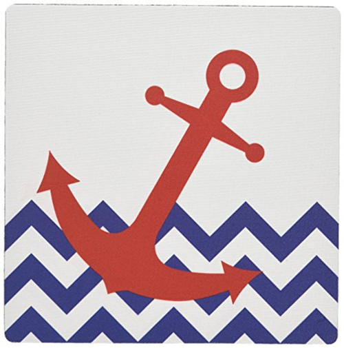 3dRose LLC 8 x 8 x 0.25 Inches Mouse Pad, Red Nautical Boat Anchor on Chevron Pattern (mp_165791_1)