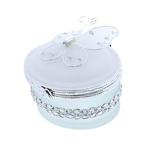 LiShay Glass Oval Trinket Box Treasure Chest with Butterfly - White