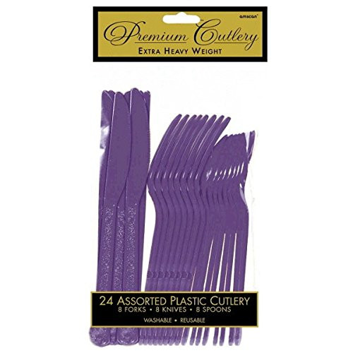 Premium Heavy Weight Assorted Cutlery | Purple | Pack of 24 | Party Supply