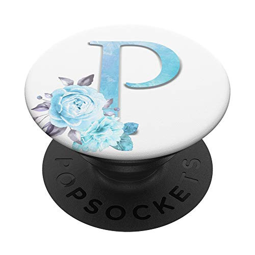 Personalized Monogram Initial Letter P Teal Floral Gift PopSockets PopGrip Swappable Grip for Phones   Tablets