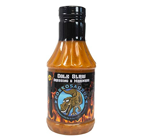 Porkosaurus Award-Winning Coleslaw Dressing   Marinade - No-Mayo Cole Slaw Dressing Meat Marinade for Pulled Pork Salads   Dips NO MSG Corn Syrup   Gluten-Free Condiment Sauce 19 oz