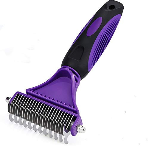 nd Pet Dematting Comb with 2 Sided Professional Undercoat Rake for Cats   Dogs  Safe Grooming Rake Tool for Easy Mats   Tangles Removing Purple