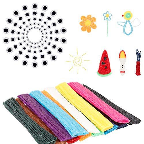 SUSSURRO 500 Piece Wax Craft Sticks Flexible Bendable Wax Sticks 100 Pairs Cartoon Eyes Sticky Wax Yarn for Kids DIY Art Supplies Toys Home Craft Decorations
